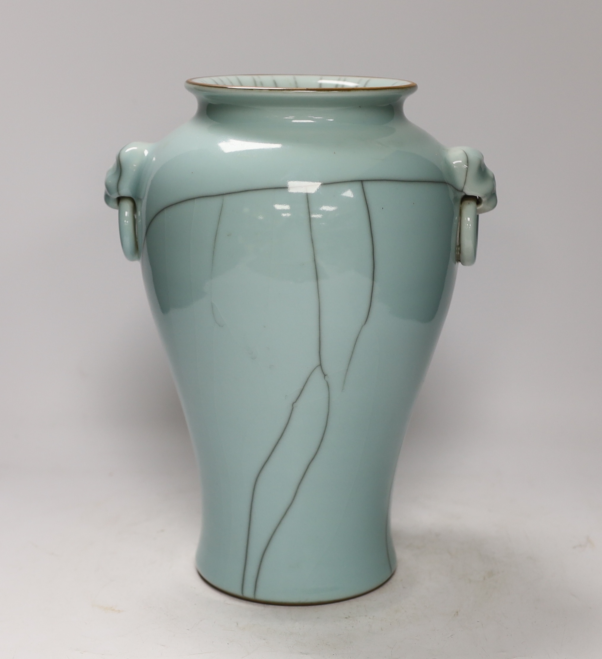 A large Chinese clair-de-lune glazed baluster vase, 30cm